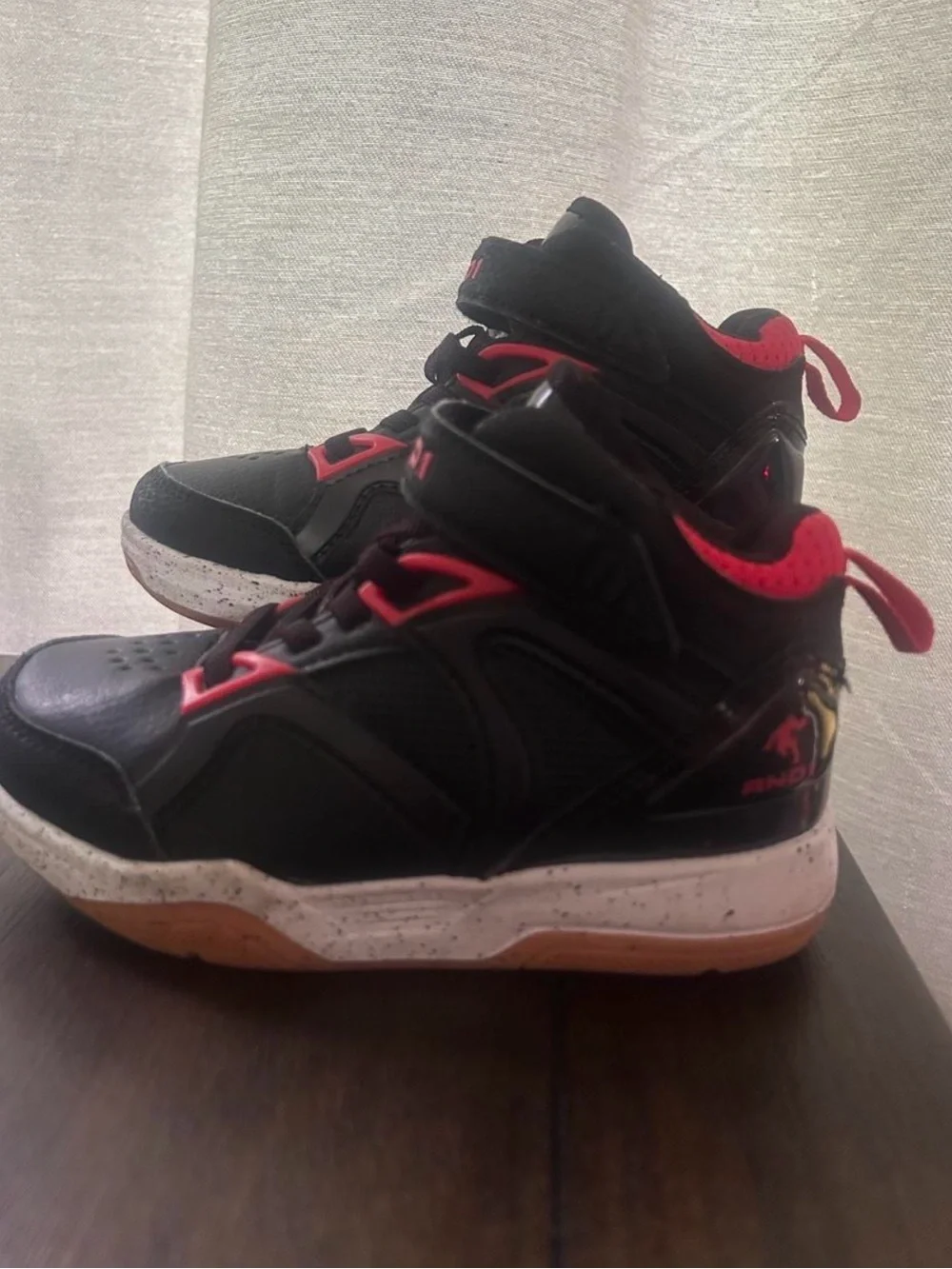 Kids High-Top Athletic Sneakers in Black & Red